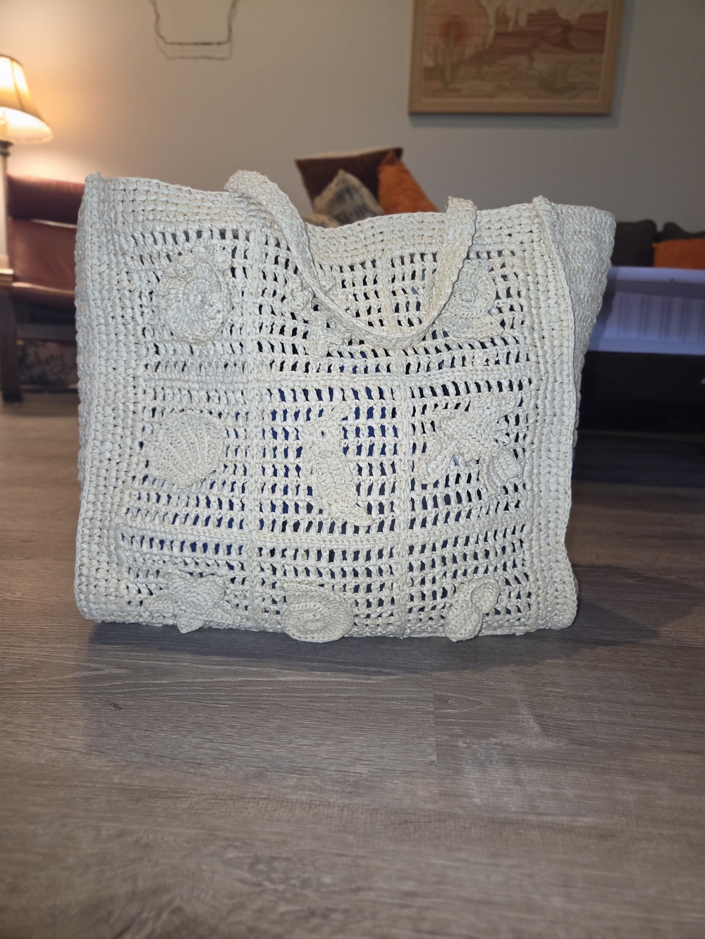 Mark & Graham Cream Crochet Tote with Seashell Motifs